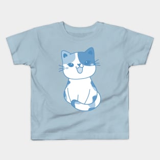 Calico Kitty Blue, Gray, and White Image Kids T-Shirt